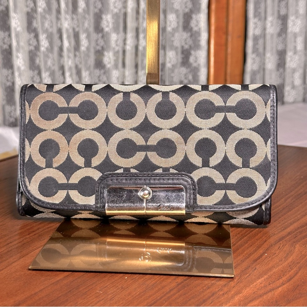 Coach Signature Kristin Op Art Tri-Fold Wallet